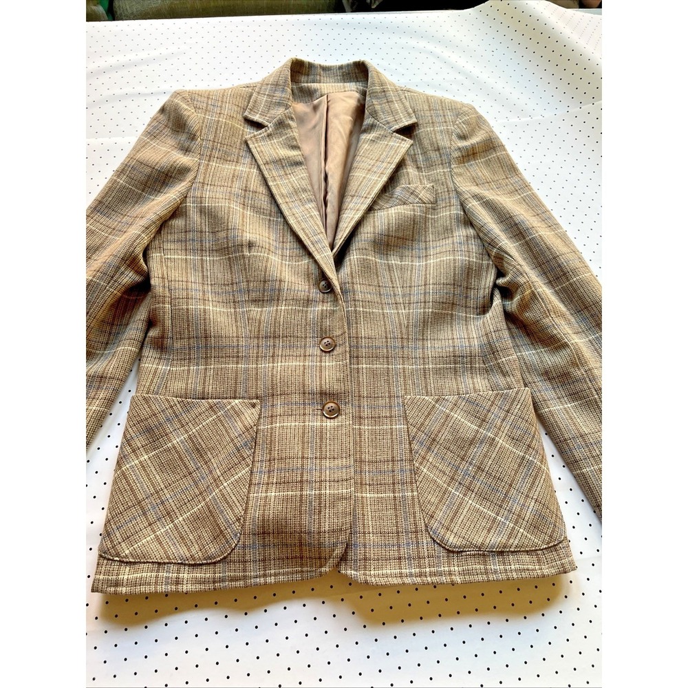 Vintage Country Suburbans Plaid Blazer Womens 16 Brown Tan‎ Academia Jacket